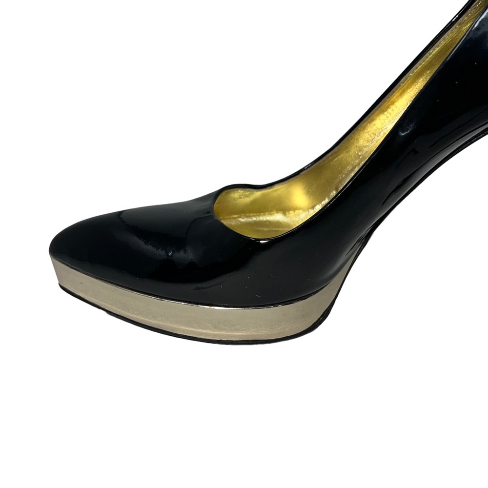 Tom Ford Gucci Gold Platform Stilleto Pointed Black Patent Pumps 8.5B - Picture 14 of 16